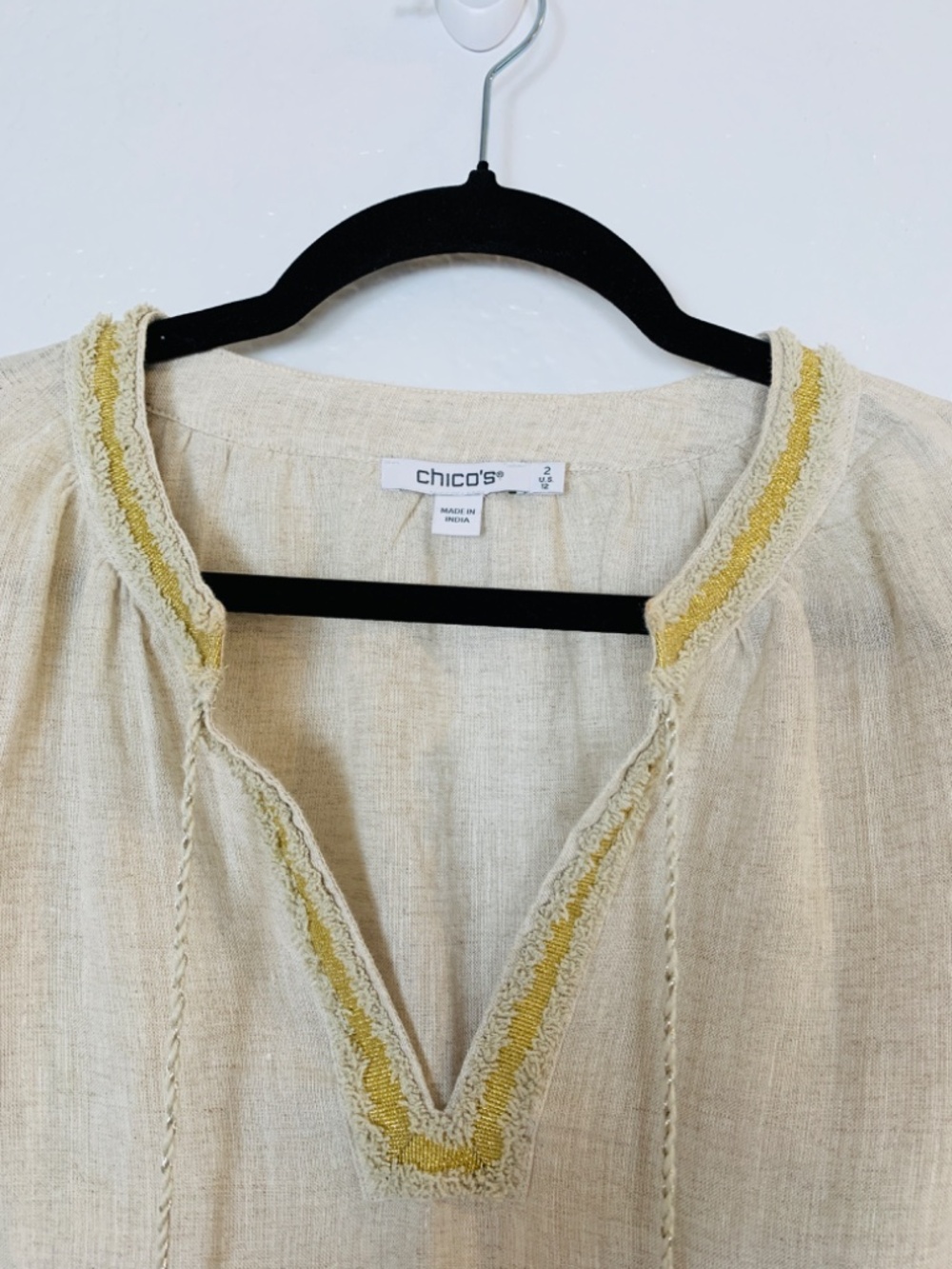 Chico's Embroidered Linen Peasant Top Womens Size12 Tunic Boho Festival Hippie - Picture 2 of 16